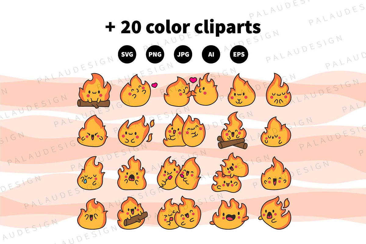 Cute kawaii fire, an Object Illustration by Palau (Photo 10 of 12)