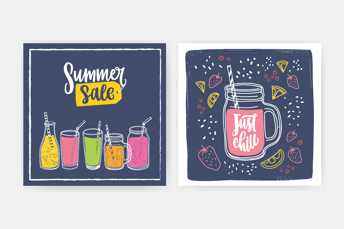 Smoothie drinks set + backgrounds, a Food Illustration by Good Studio (Photo 7 of 25)