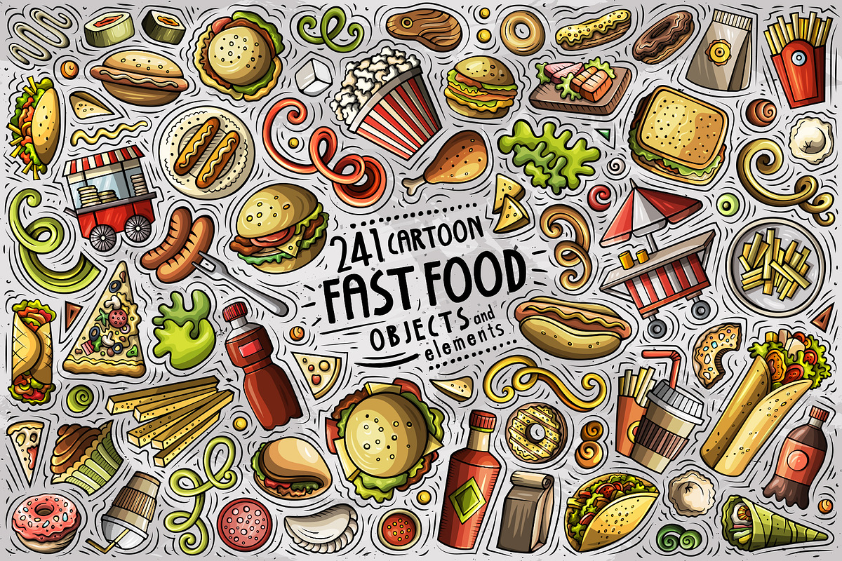 Fast Food Cartoon Objects Set, an Object Graphic by BALABOLKA (Photo 1 of 4)
