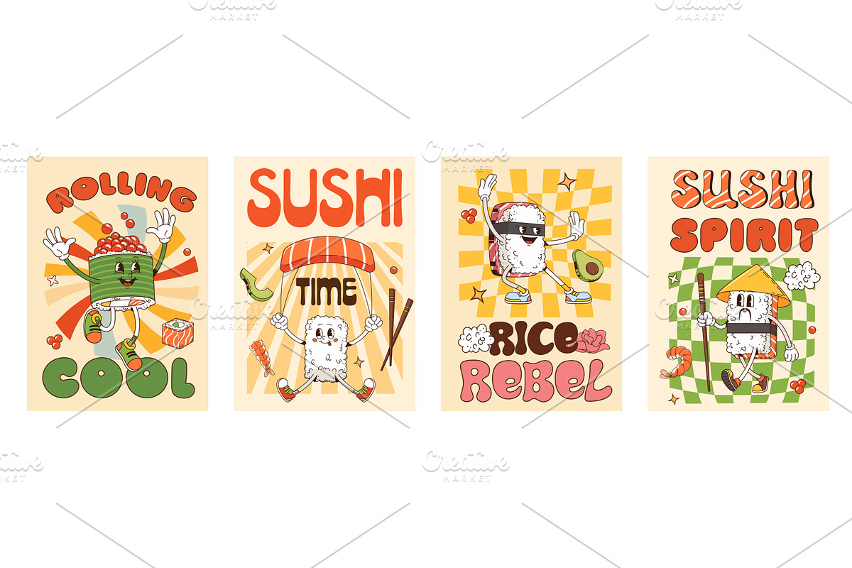 Groovy japanese sushi and rolls, a Food Illustration by Buch&Bee