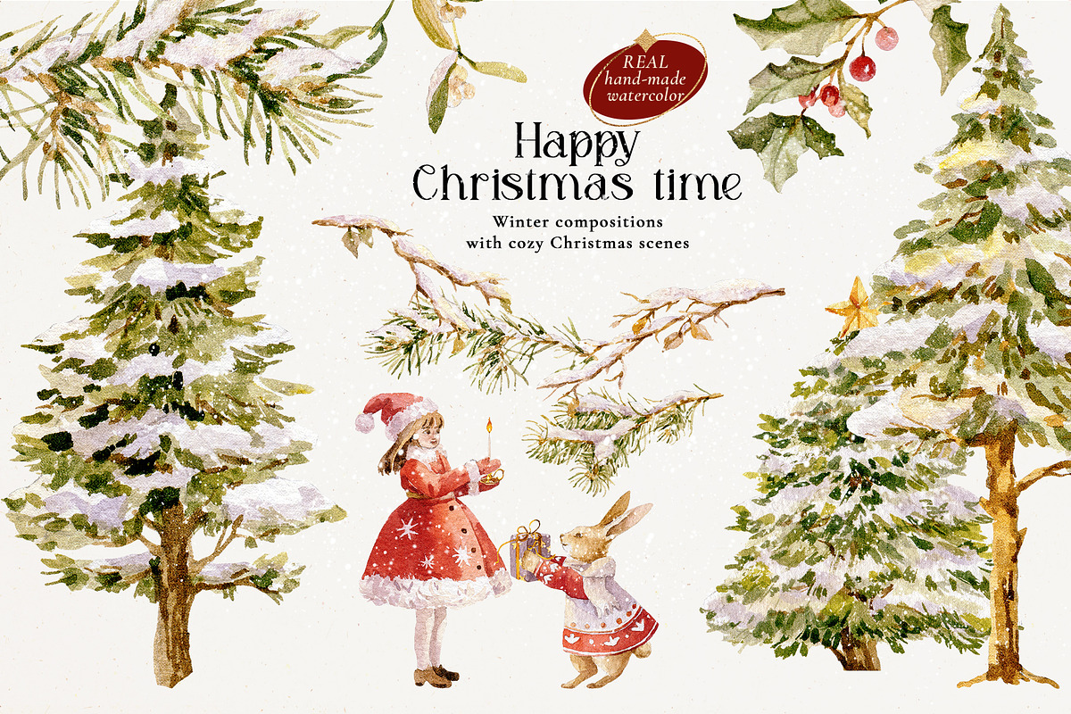 Happy Christmas time- Watercolor set, a Seasonal Illustration by Pamyatka Shop (Photo 7 of 11)