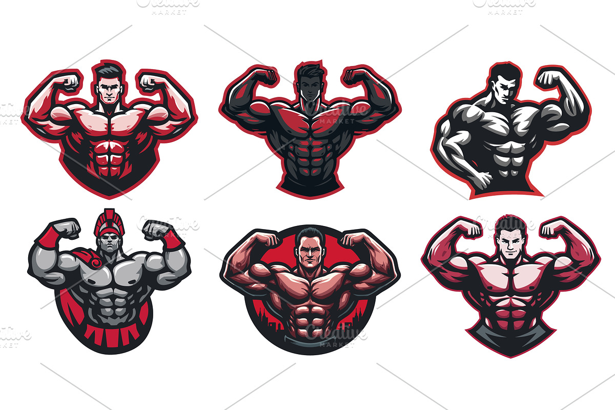 bodybuilder mascot set. Muscular, a Sport Illustration by Stock-Smart-Start