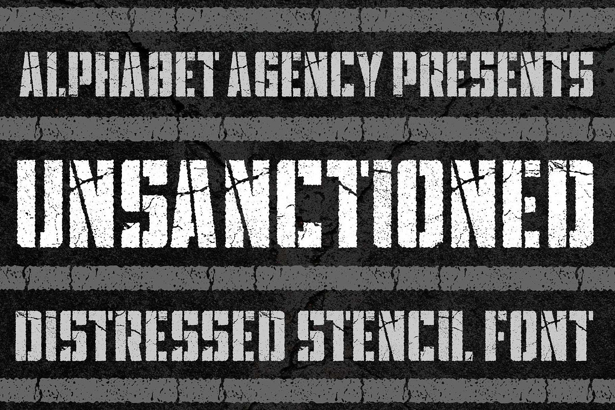 UNSANCTIONED DISTRESSED STENCIL FONT, a Font by Alphabet Agency (Photo 1 of 9)