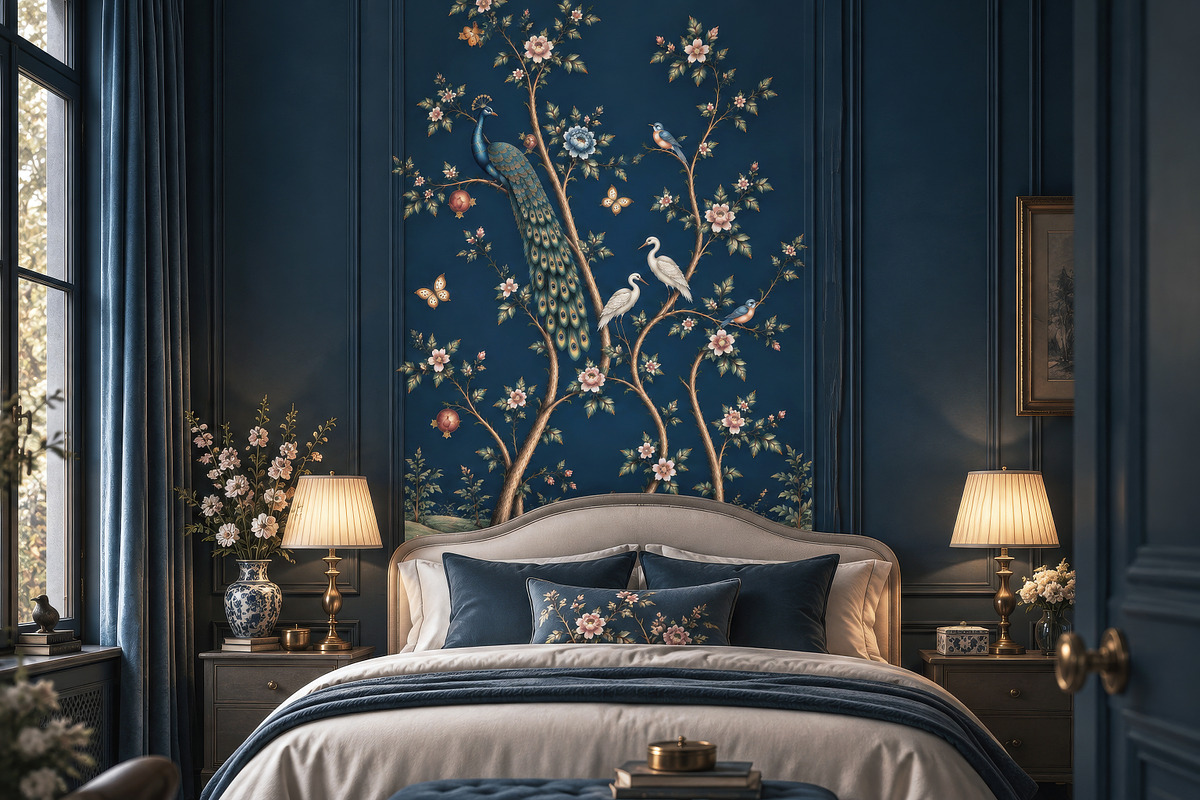 Navy Blue Chinoiserie Wall Mural, a Wallpaper Graphic by by creative paper (Photo 10 of 20)