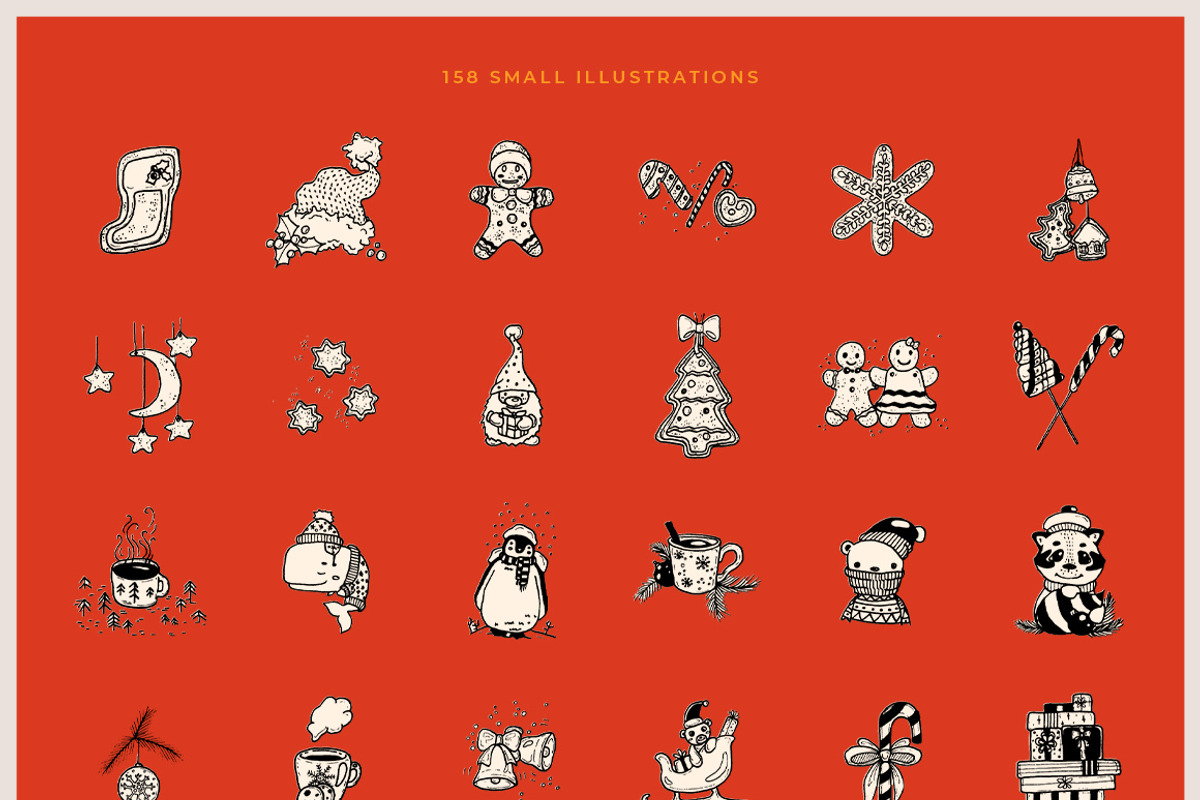150 Hand Drawn Elements -Christmas-, a Decorative Illustration by Michael Rayback Design (Photo 2 of 4)