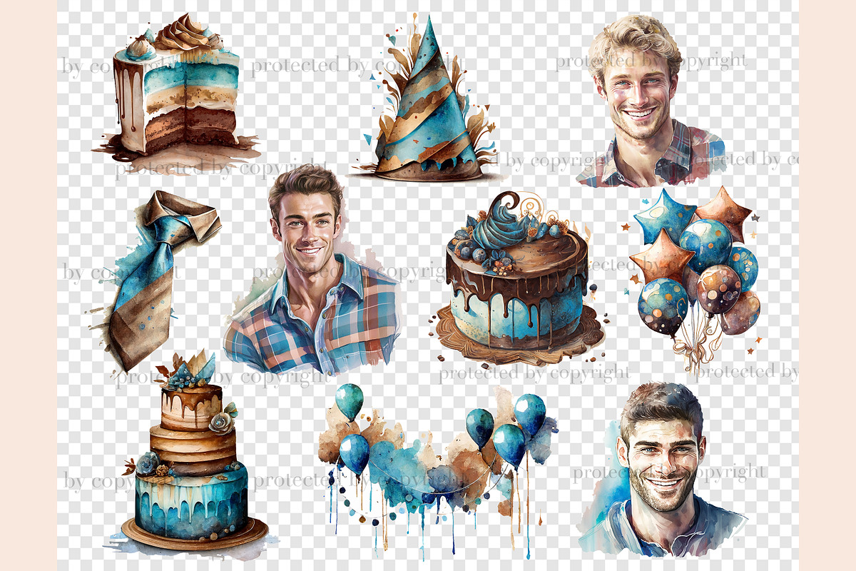 Mans Birthday Clipart, a Person Illustration by GlamArtZhanna (Photo 4 of 5)