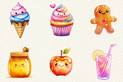 Watercolor Glittery Kawaii Food, an Illustration by OK Design (Thumbnail 2 of 5)