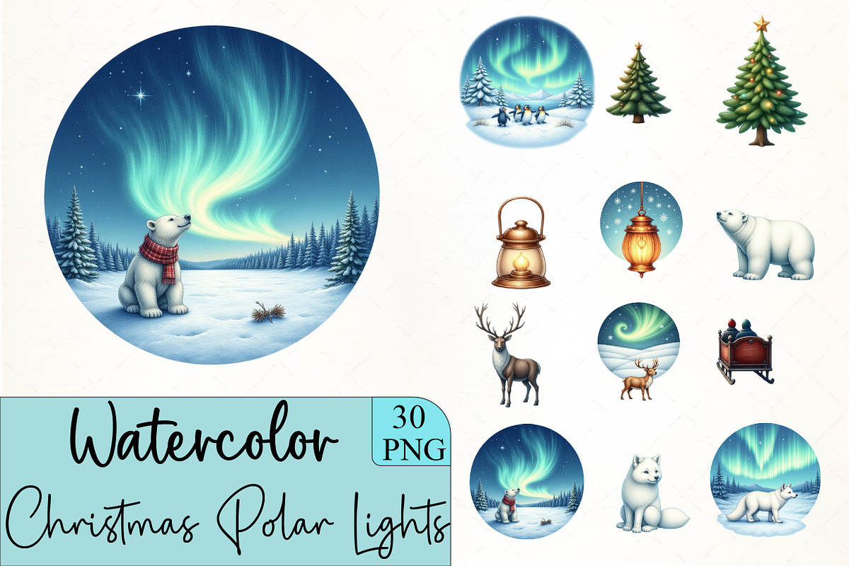 Christmas Polar Lights Clipart, an Illustration by CrexoraLab (Photo 1 of 5)