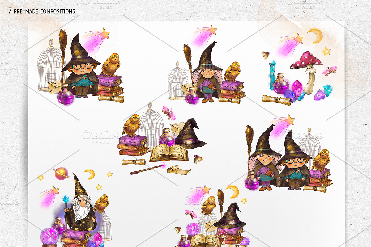 Magic school. Wizard witch clipart, an Education Illustration by Belusuab (Photo 7 of 9)