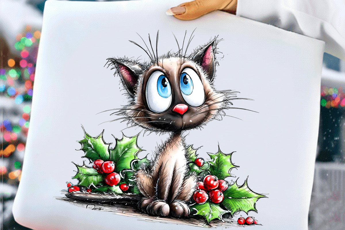 Whimsical Christmas Cats Clipart, an Illustration by Craft Nest (Photo 6 of 7)
