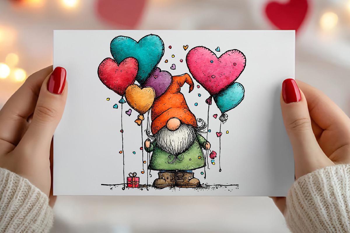Watercolor Valentine Gnome Clipart, an Illustration by Canvas Craft (Photo 5 of 6)