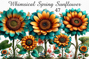 Whimsical Spring Sunflower Clipart, an Illustration by Craft Nest