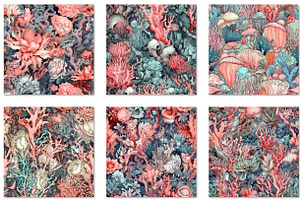 Seamless Patterns Coral & Seaweed