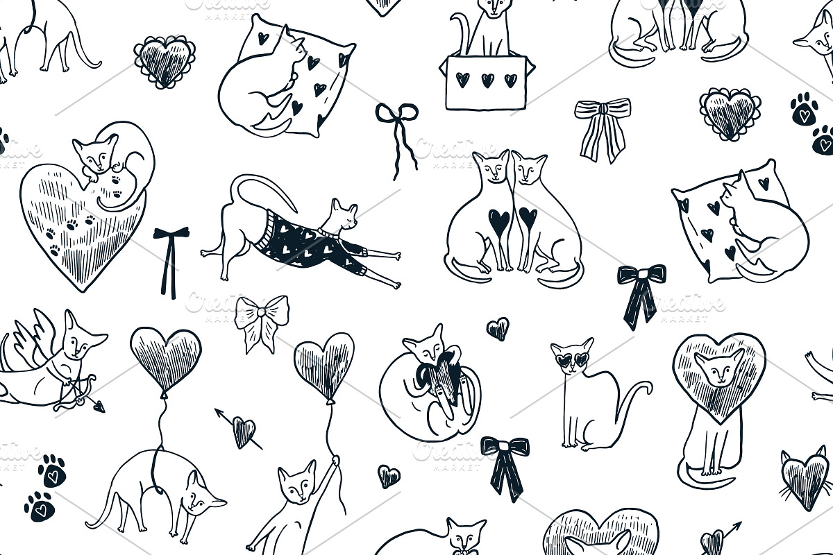 Valentine's Day Sphinx Hairless Cats, an Animal Illustration by GooseFrol (Photo 8 of 12)