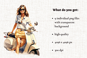 Girl on Vespa Clipart Bundle, a Person Illustration by Mash Mash Stickers (Thumbnail 2 of 8)