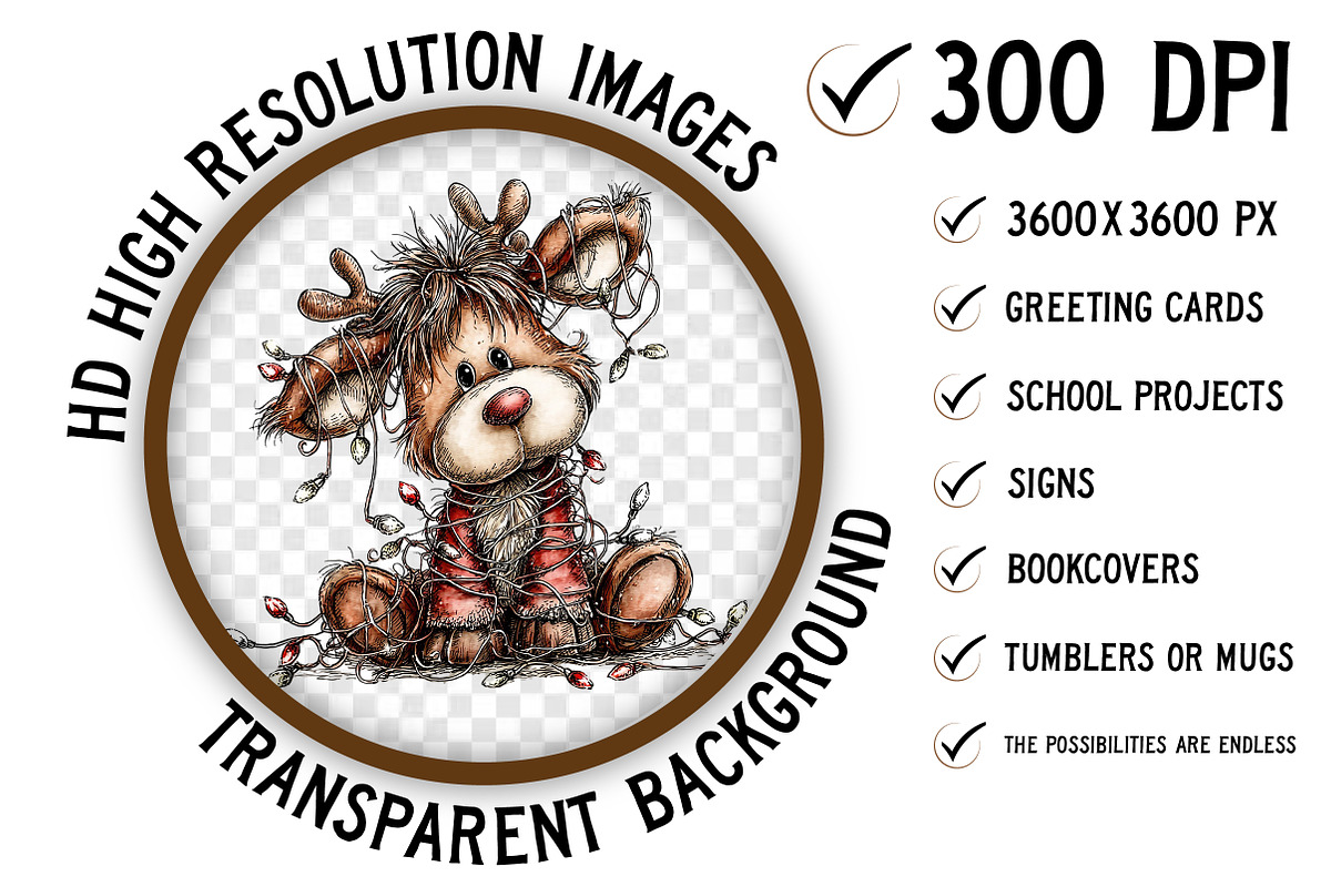 Funny Christmas Reindeer Clipart, an Illustration by Craft Nest (Photo 2 of 10)