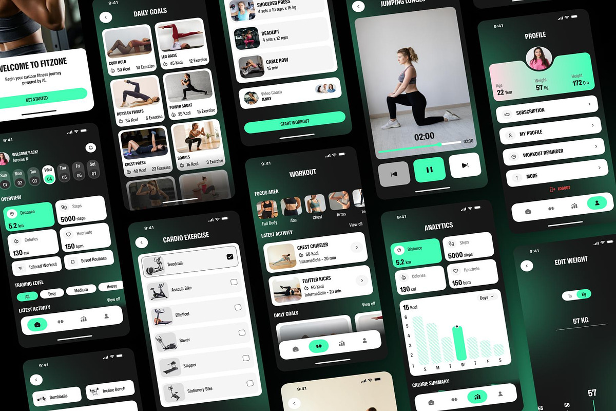 FitZone - Fitness & Gym App UI Kit, an UI Kit Template by Creative Perspective (Photo 4 of 8)