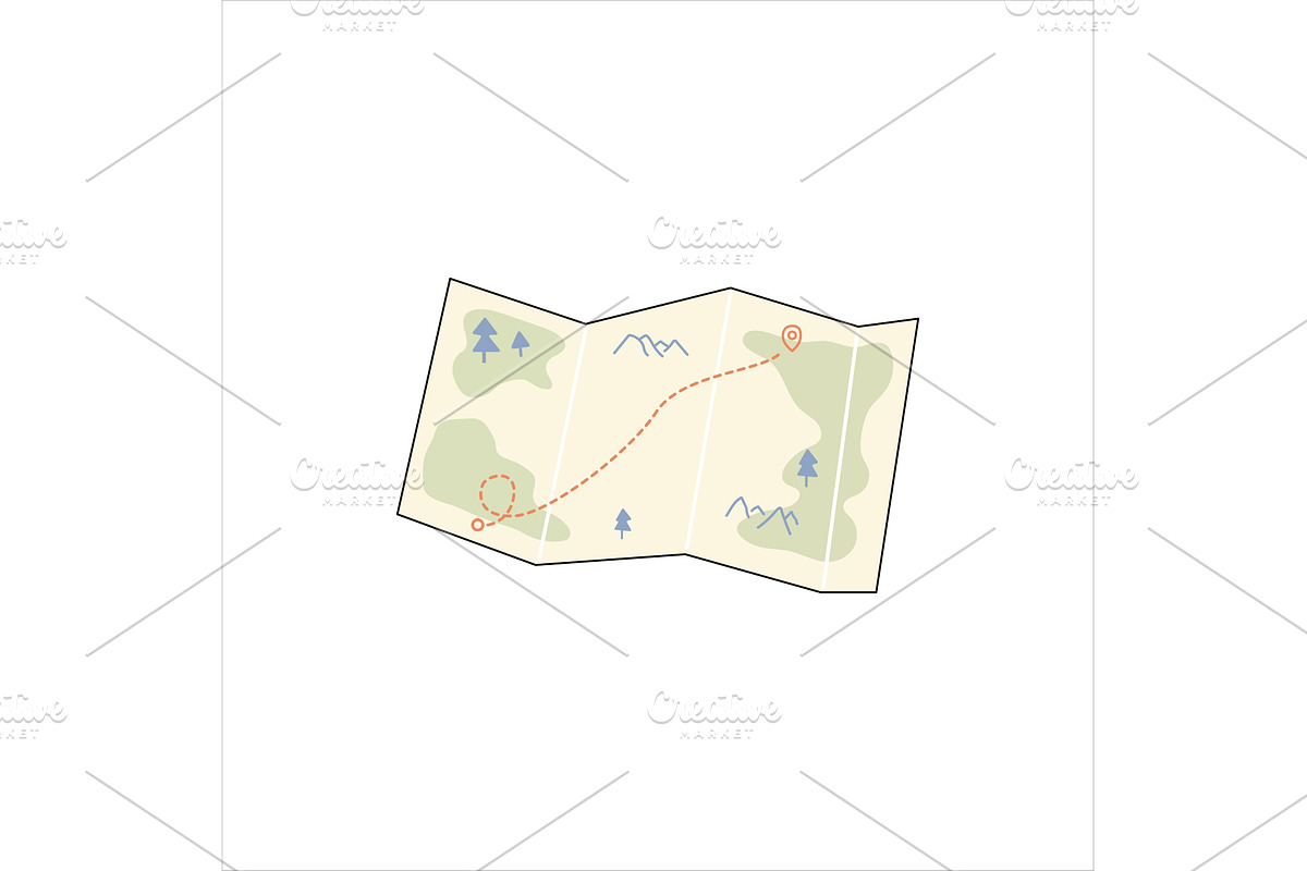 Map with marked travel route, a Transportation Illustration by Mila Di Art