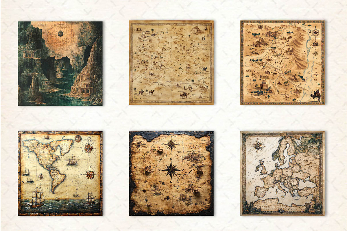 Antique Maps Digital Paper, an Illustration by CreationArt (Photo 5 of 5)