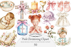 Pink Christening Clipart, an Illustration by Design Market