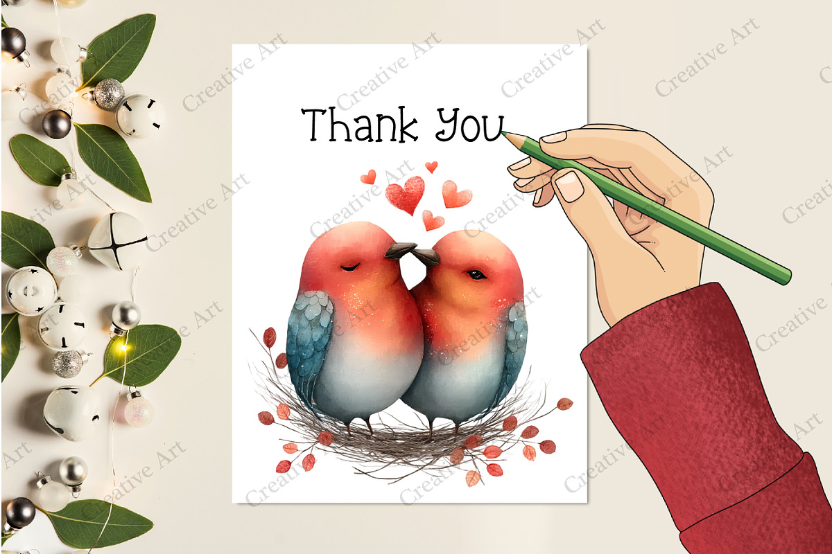 Valentine Cute Couple Birds Clipart, an Illustration by Creative Art (Photo 7 of 9)