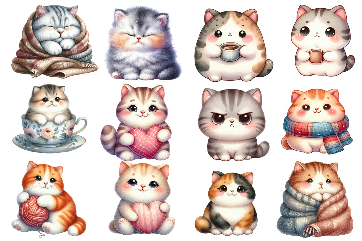 Watercolor Cats Clipart, an Illustration by Designworld (Photo 2 of 5)