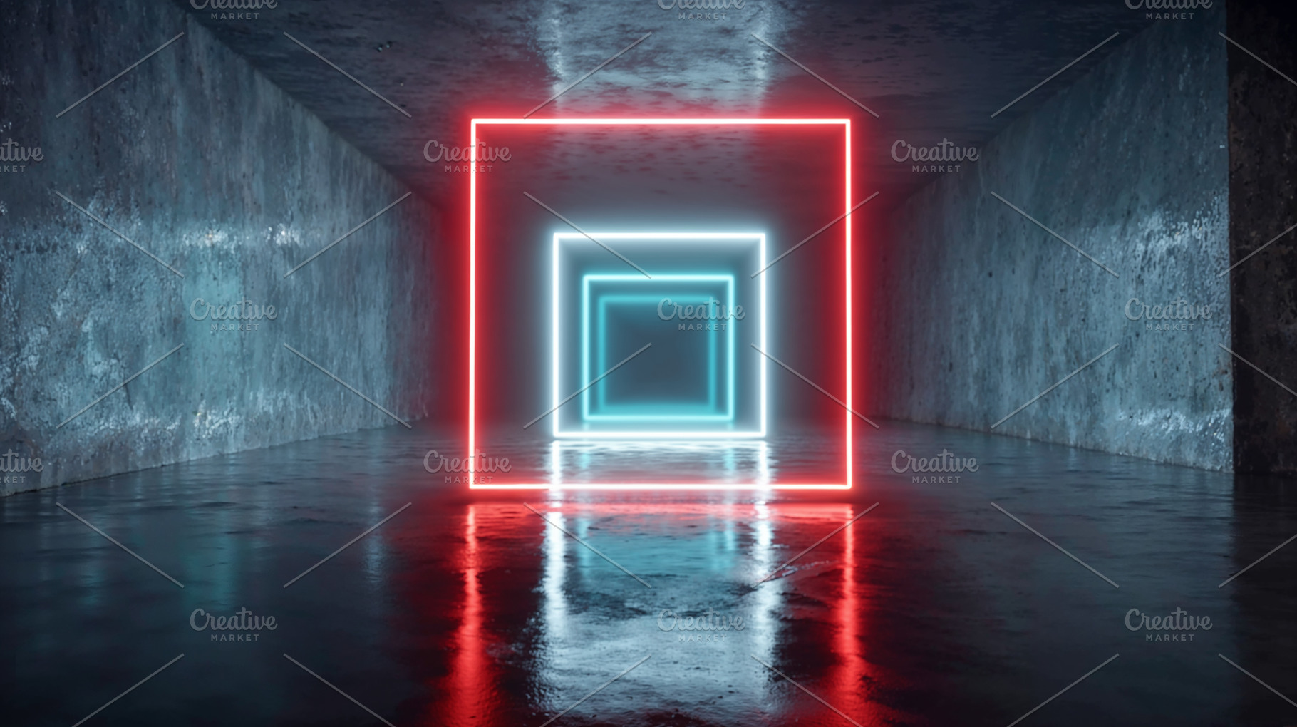 Vibrant neon lights illuminate modern tunnel with reflective surfaces, a Background Photo by OSORIOartist