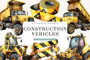 Watercolor Construction Vehicles, a Transportation Illustration by BusyDaydesign (Thumbnail 1 of 10)