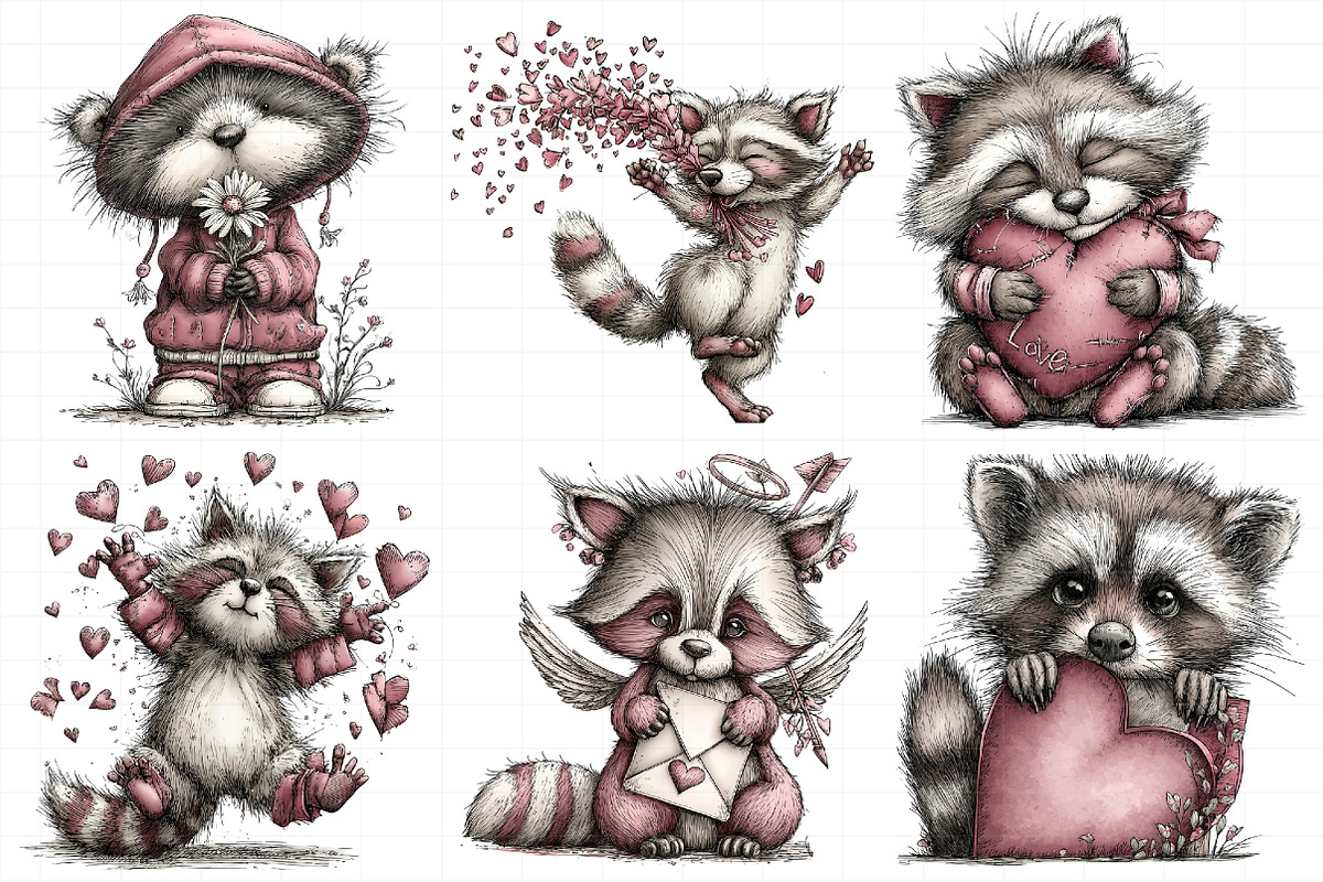 Valentine's Whimsical Raccoon Clipar, an Illustration by Daily.Designs (Photo 4 of 8)