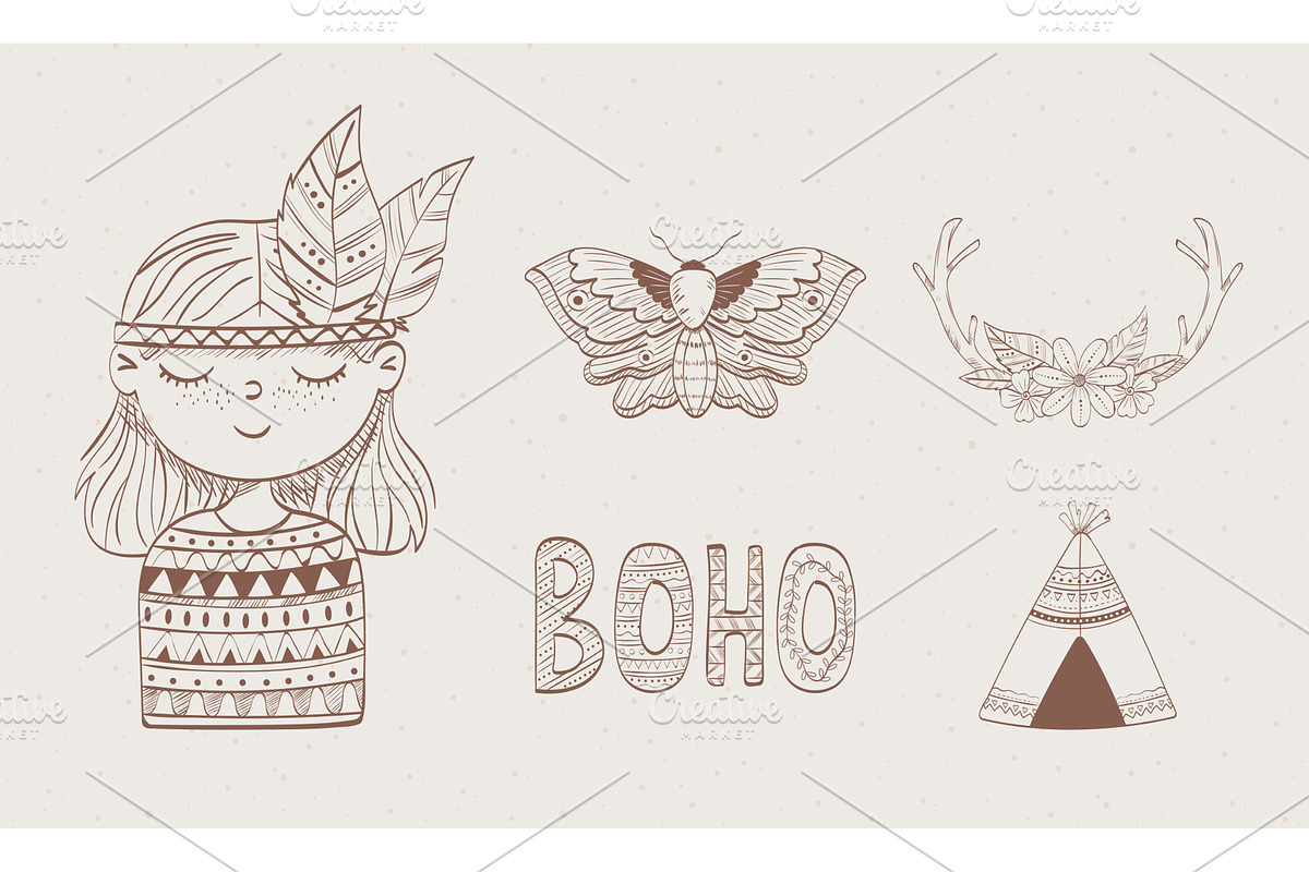 boho icon set, an Object Illustration by studiogstock