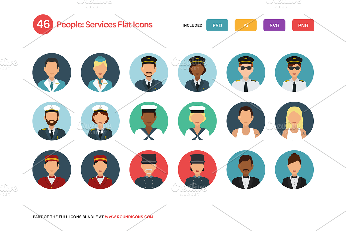 People: Service Flat Icons Set preview 2