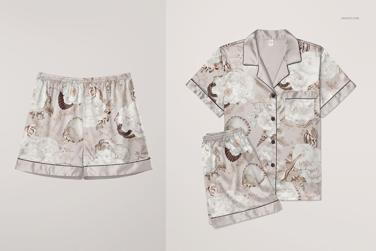 Silk Short-sleeve Pyjama Mockup Set, a Bottom Mockup by creatsy5 (Photo 6 of 12)