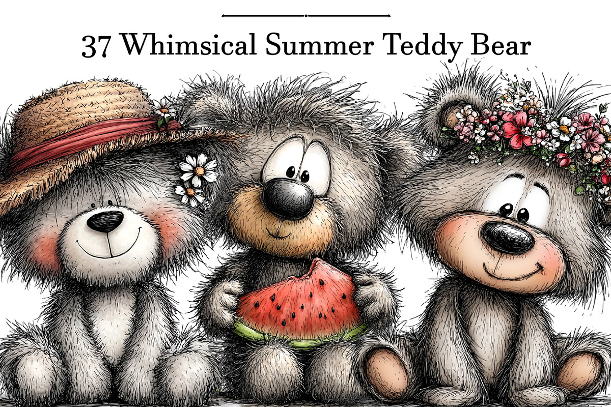 Whimsical Summer Teddy Bear Clipart, an Illustration by DreamArtGraphic (Photo 1 of 5)