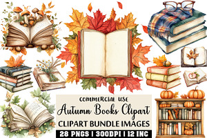 Watercolor Autumn Books Clipart, an Illustration by Craft Nest