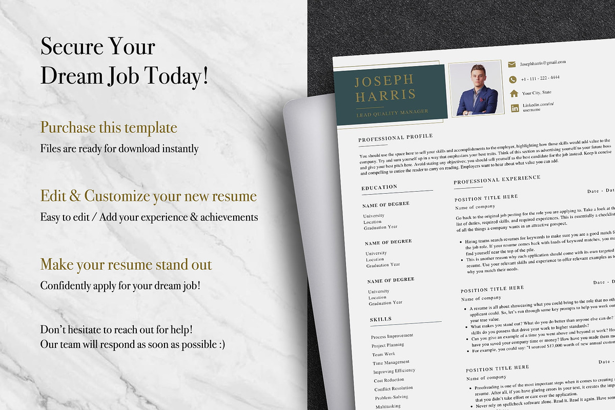 Modern Business CV Template | Canva, a Resume Template by Lux Resume (Photo 9 of 9)