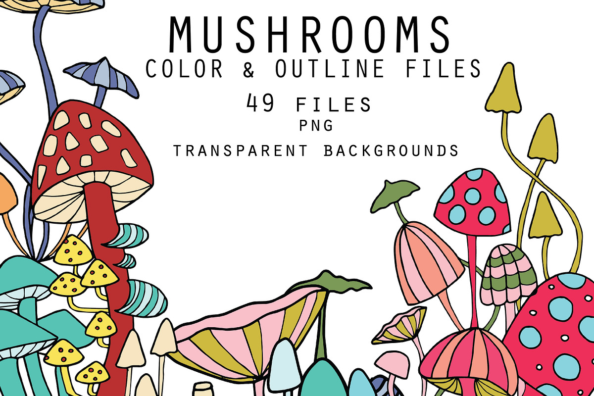 Mushrooms - color and outline, an Illustration by Valeri Nick (Photo 1 of 6)