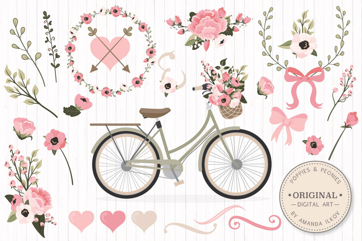 Soft Pink Vector Bicycle & Flowers, an Illustration by Amanda Ilkov (Photo 1 of 5)