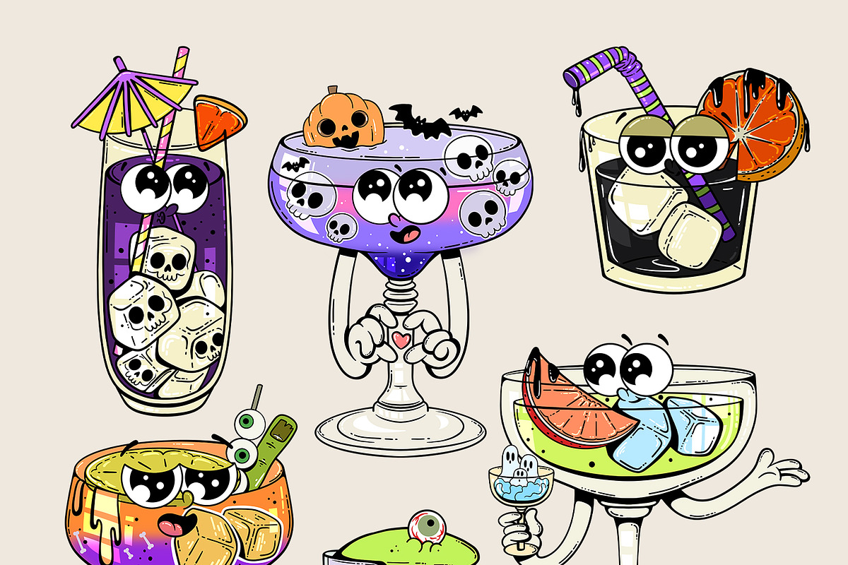 Cute Halloween Cocktail Clipart Set, an Illustration by Alina Sh (Photo 2 of 8)