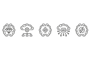 Digital Brain and Tech Science Icons, a Technology Illustration by Gentle Studio