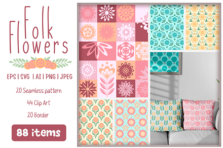 Scandi Flowers patterns and clipart, a Decorative Illustration by Boo Guevara Shop