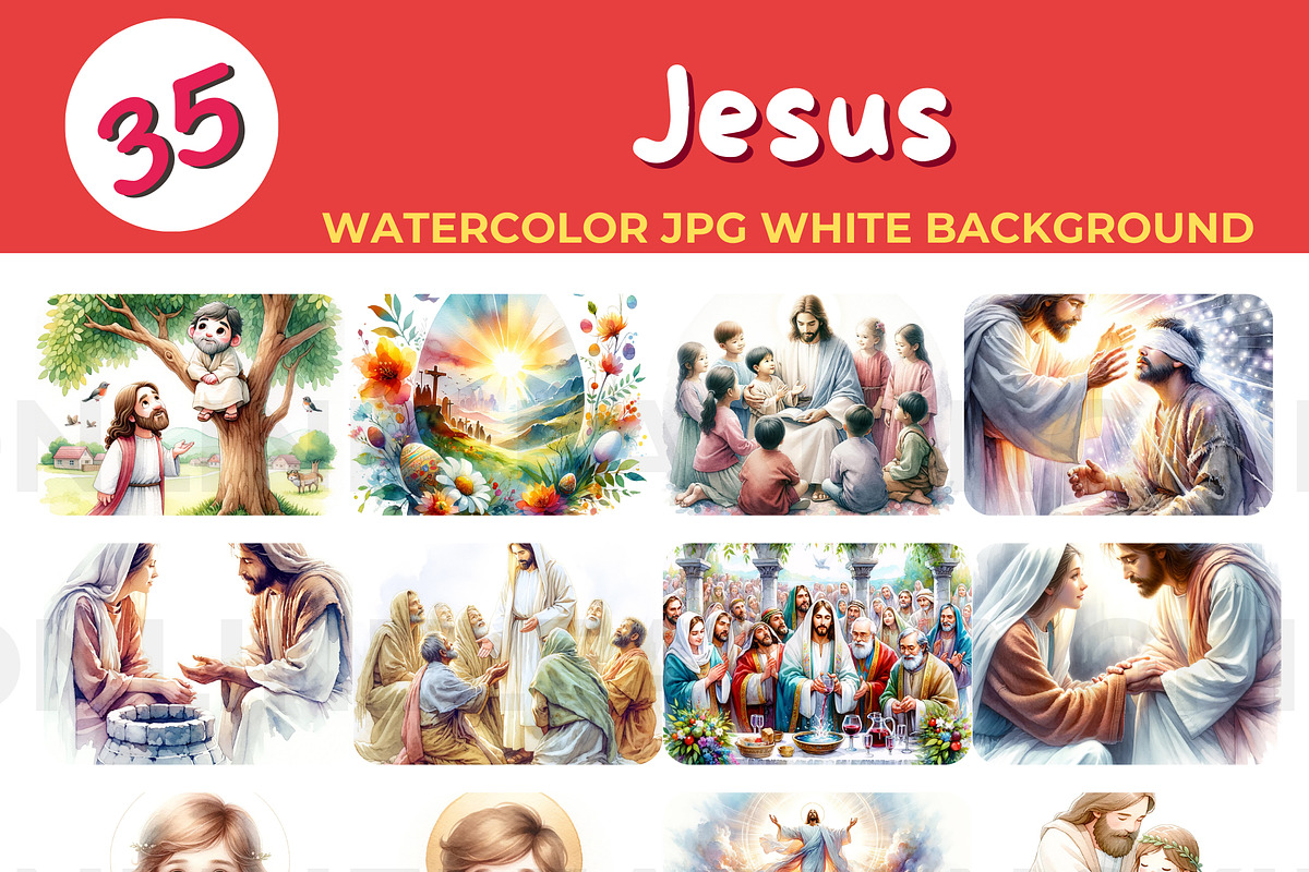 Jesus watercolor JPG white backgroun, an Education Illustration by John_Walker (Photo 3 of 3)