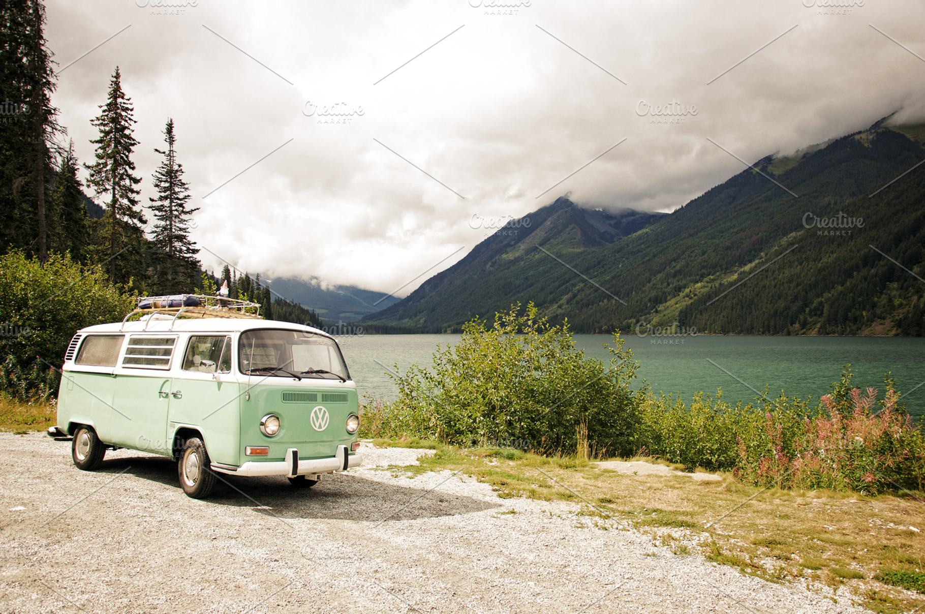 Vintage VW Bus in Canadian Rockies, a Transportation Photo by Crux Creative