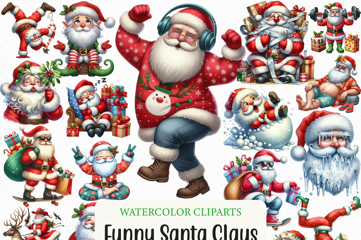 Funny Santa Claus Christmas Clipart, an Illustration by Craft Nest (Photo 1 of 6)