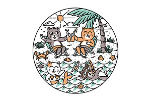 A group of cats on the beach, an Animal Illustration by gunaonedesign