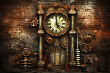 Retro clock mechanism steampunk style, a Photo by Grafvision photography
