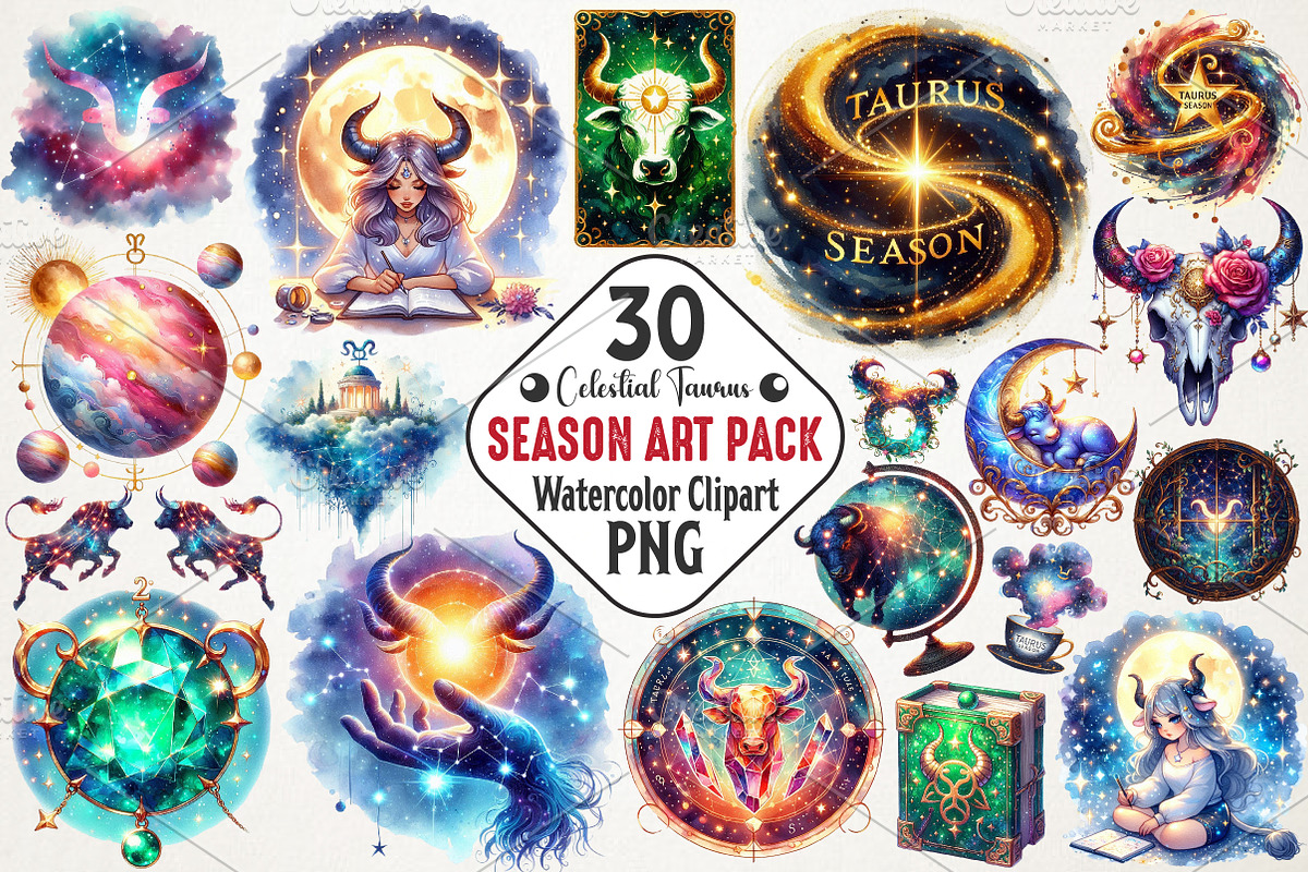 Celestial Taurus Season Art Pack, an Illustration by RobertsArt (Photo 1 of 7)