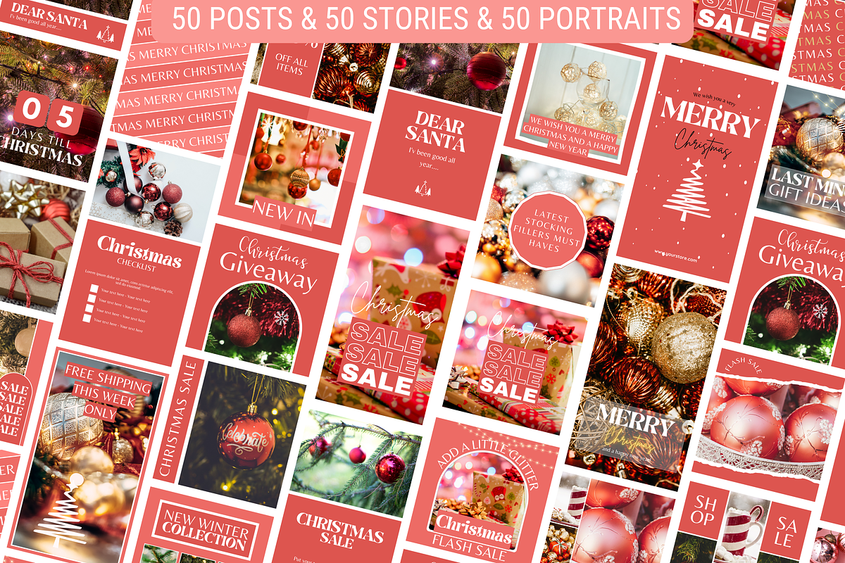 Red Christmas Instagram Templates preview 5
