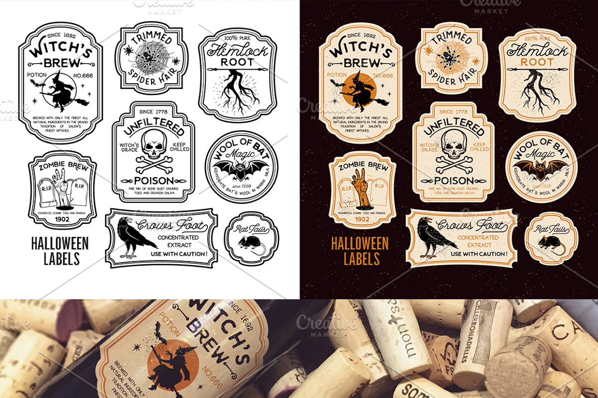 Halloween Bottle Labels, a Food Illustration by Moloko88 (Photo 2 of 2)