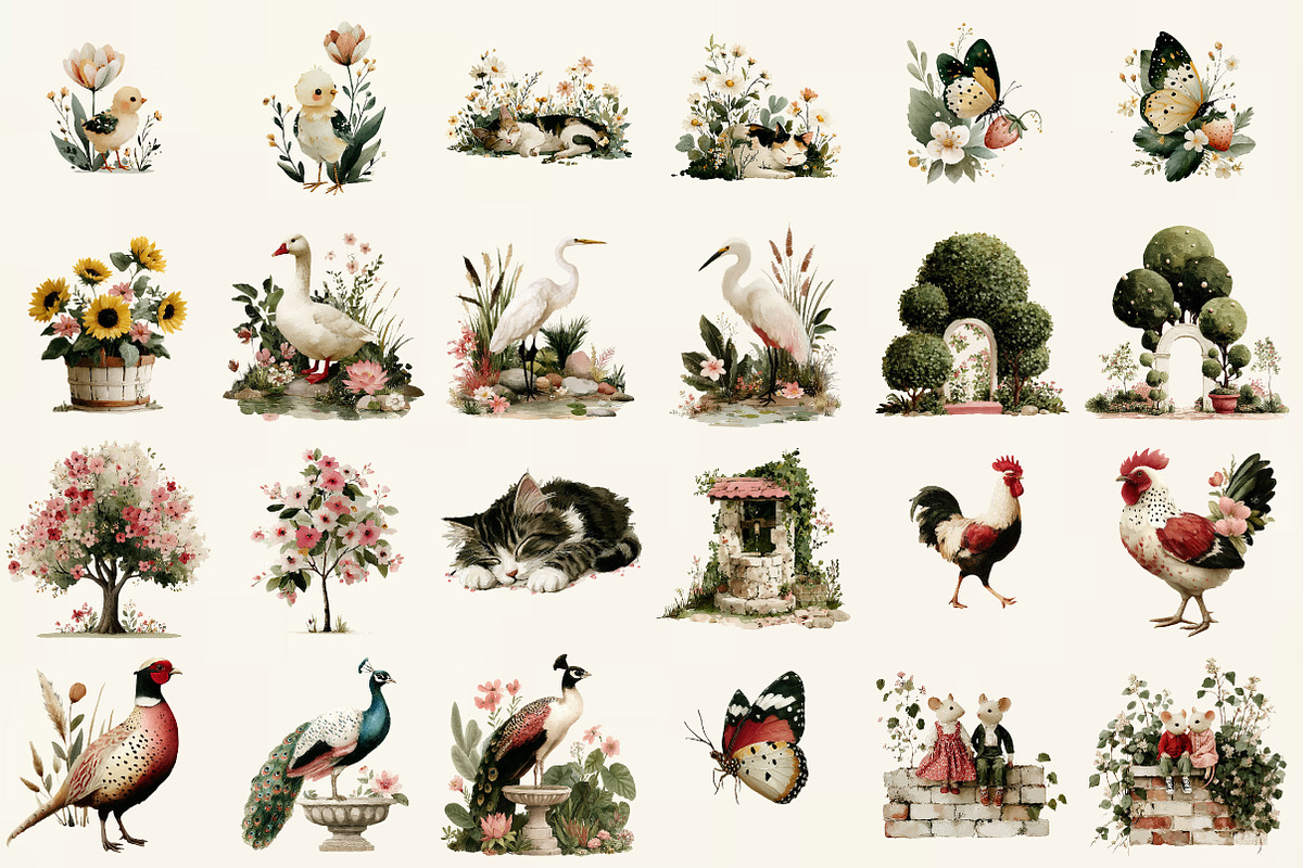 Watercolor Animals Garden Clipart, an Illustration by DreamCafeArt (Photo 2 of 6)