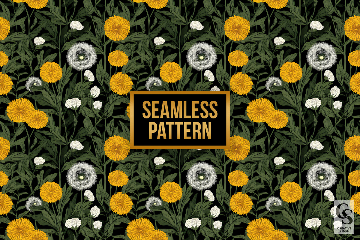 Cute Floral Dandelion Digital Papers, a Pattern Graphic by Creative Store (Photo 3 of 5)